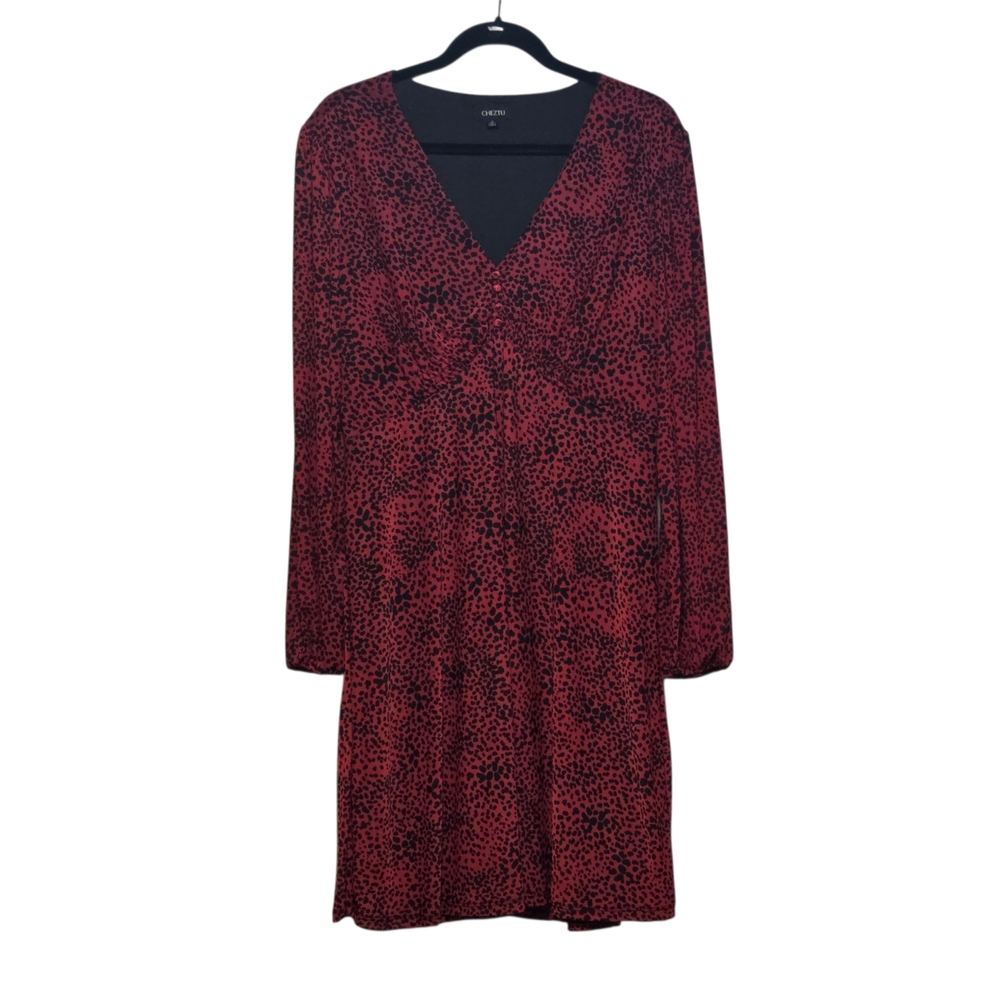 Chic Red Cheeta Print Midi Dress Size 12